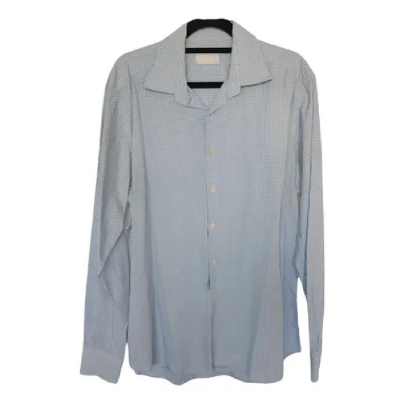 Prada Light Blue Checkered Dress Shirt - Picture 1 of 10